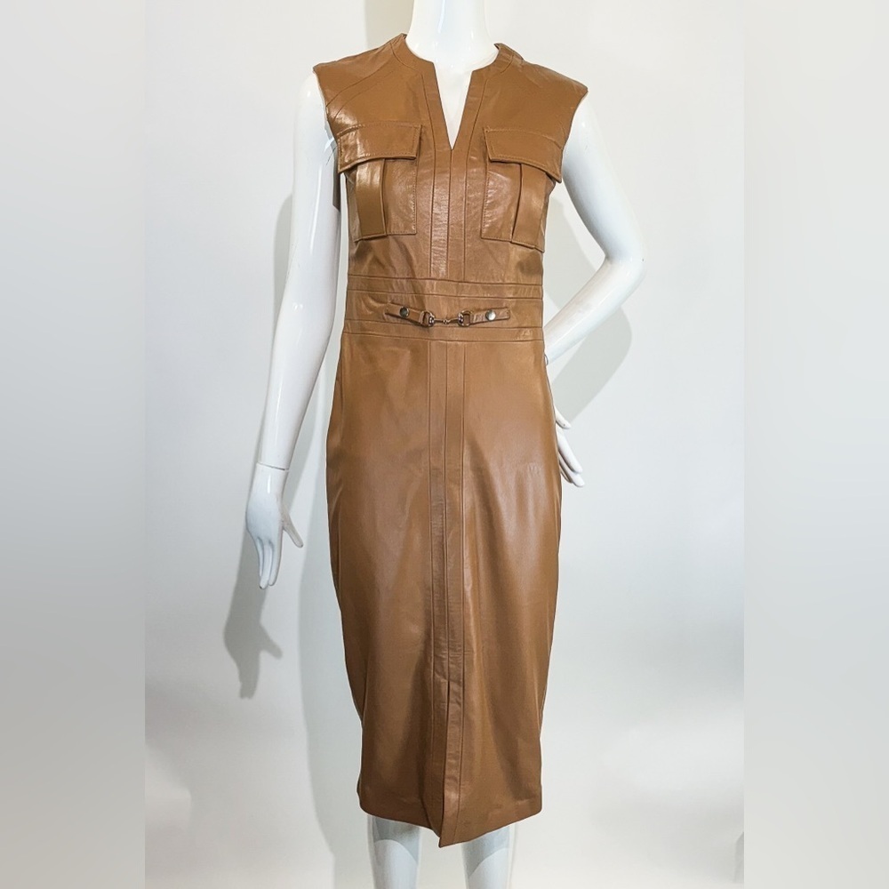 NWT KAREN MILLEN Leather Snaffle Trim Pocket Dress Size: 2 - Picture 6 of 8